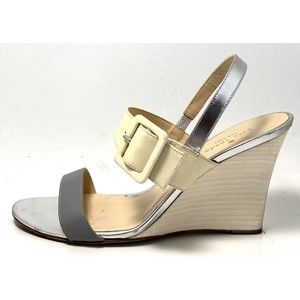 Kate Spade New York Gray, Cream Leather Slingback Wedge Heels Size 9B